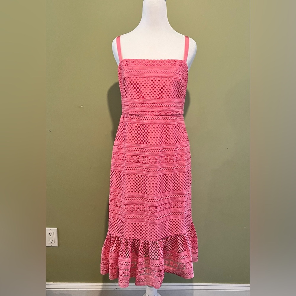 J. Crew Pink Sleeveless Midi Sundress with Ruffled Hem